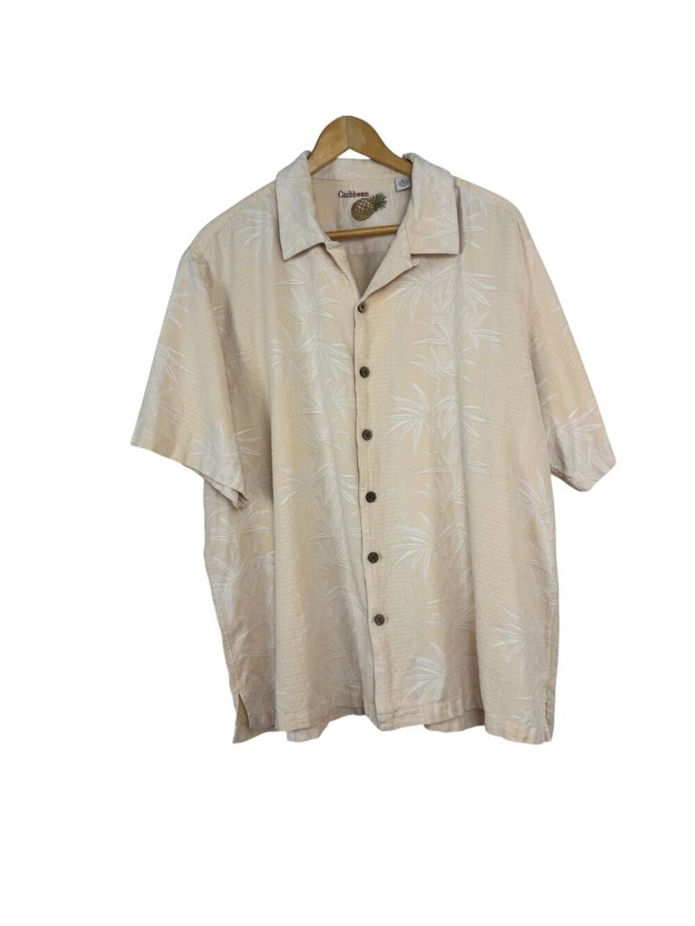 Caribbean Men's XL Silk Cotton Blend Hawaiian Pale Peach Bamboo Button Up Shirt